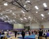 Gymnasts warming up in Bridgeport's gym.